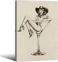 Vintage Western Framed Wall Art Coquette Cowgirl Martini Posters Prints 24x36 in Retro Bar Cart Cocktail Artwork Aesthetic fo
