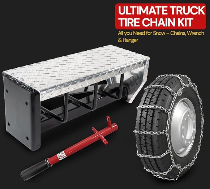 Mytee Products Truck Tire Chain Kit – (Set of 2) CAM Square Link Snow Tire Chain for 24.5" Tires, 14" Tire Chain Wrench (1Pc)