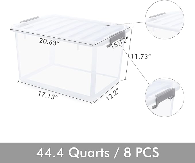 Citylife 44.4 QT Plastic Storage Bins with Latching Lids Stackable Storage Containers for Organizing Large Clear Storage Box 
