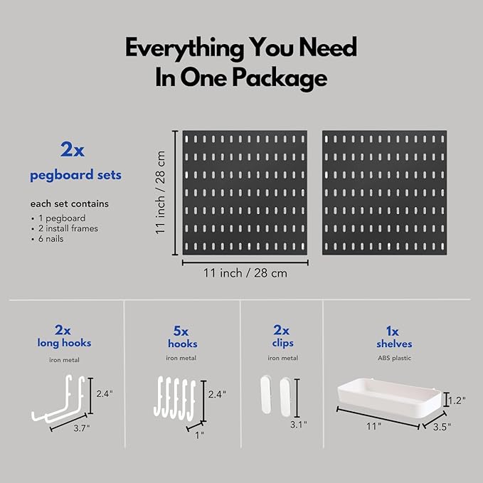 Keepo Peg Board Wall Organizer – Plastic Pegboard Panels, Modular Peg Board Storage System for Home Office, Craft Room, Gamin