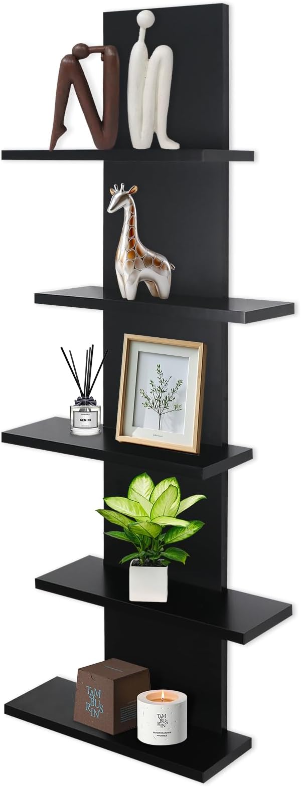 5 Tier Wall Shelf Unit-Black Floating Shelves for Home Decor, Modern Unique Asymmetric Design for Bedroom & Living Room Stora