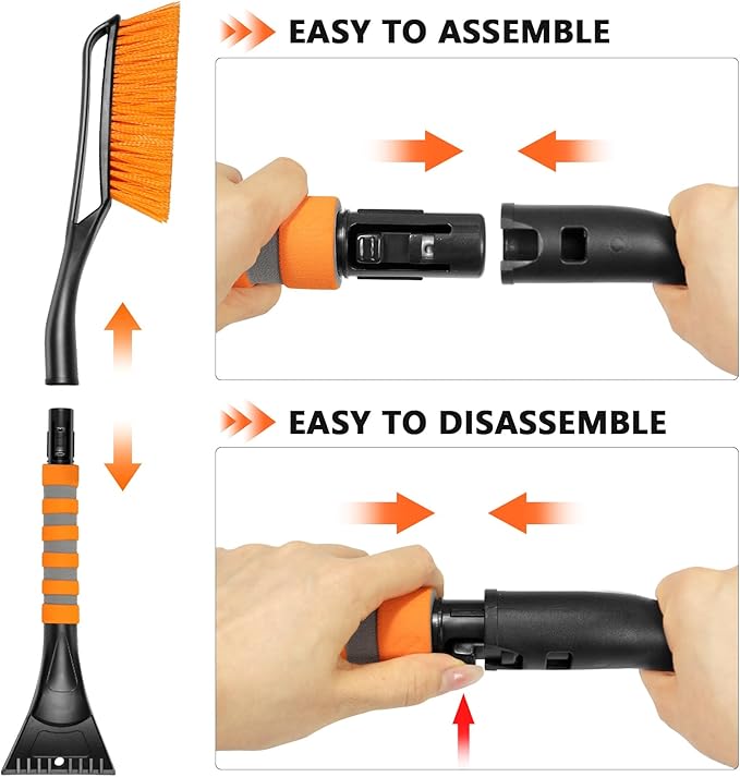 25" Snow Brush and Ice Scrapers for Car Windshield, 2-in-1 Detachable Design with Paint Protection, Extra Long Snow Removal Tool for Cars, Trucks, SUVs - Great for Drivers