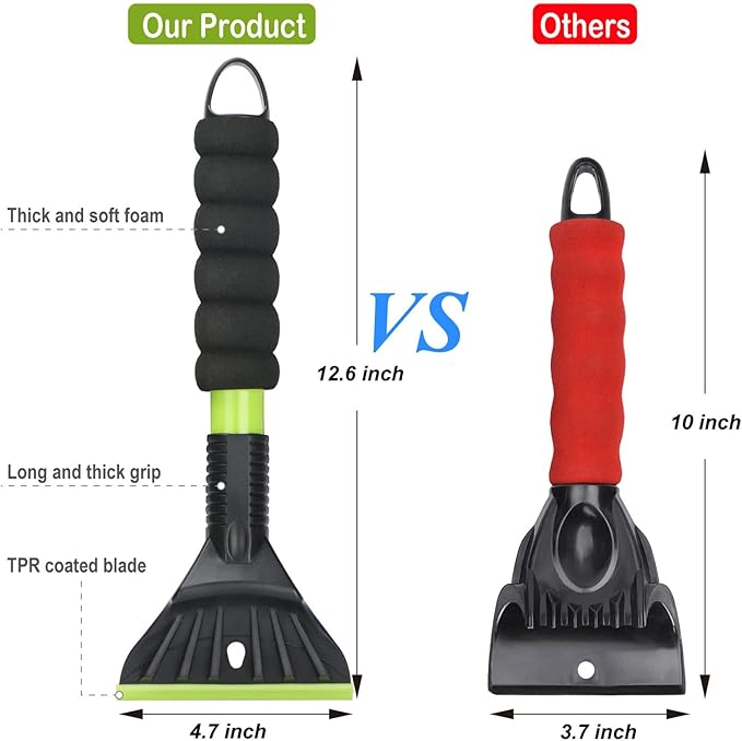 Oversized Ice Scrapers for Car Windshield, Snow Brush Scrapers Car Window Frost Removal with Foam Handle, 4.7Inch Large Soft Blade for SUVs Trucks-Scratch（1pc）
