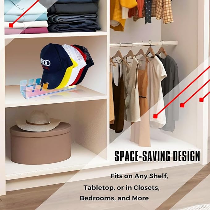 2-Pack Acrylic Hat Racks For Baseball Caps | Hat Storage for Baseball Caps, Closet Shelf Organizer, Bedroom, Dresser, Office 