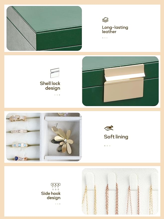 BOOVO Jewelry Boxes for Women, 5 Layer Jewelry Organizer with Necklace Hanger and Drawers, Large Jewelry Box for Earrings, Ne