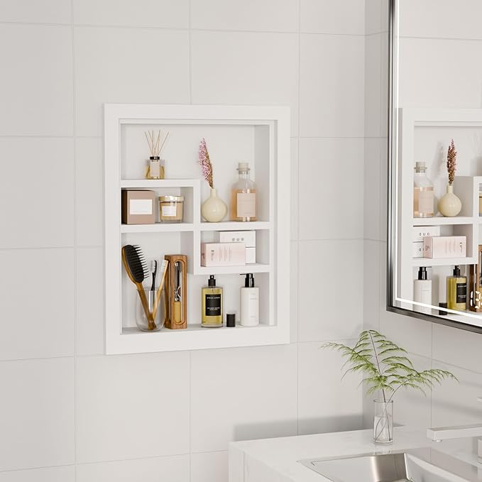 Solid Wood 14 X 18 Recessed Medicine Cabinet,2-Tier, Medicine Cabinet Organizer,Wall Niche, Bathroom Wall Cabinet, Recessed B
