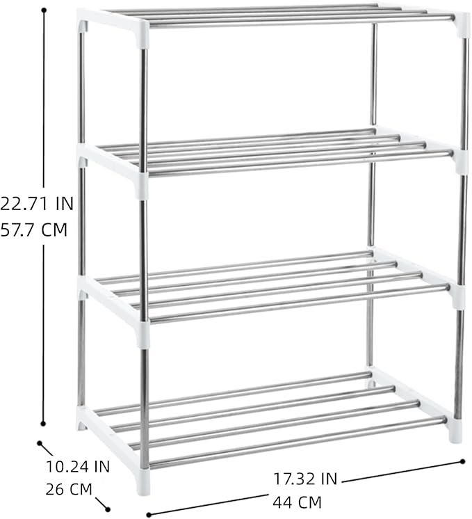 4-Tier Stackable Small Shoe Rack, Lightweight Shoe Shelf Storage Organizer for Entryway, Hallway and Closet(White)