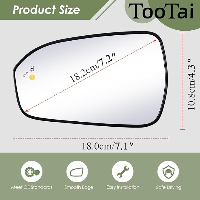 Driver Side Replacement Mirror Glass - compatible with Ford vehicles - Fusion 2013-2019 - heated with Blind Spot Detect, without Auto Dimming, LH
