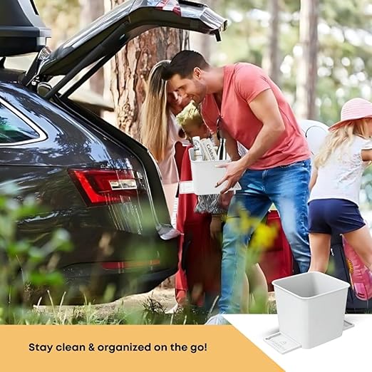 Car Trash Can for Vehicles Leakproof Compact Garbage Bin w/ Stability Flap, Anti-Slip Base, Portable Trash Holder for Cars, Trucks, SUVs, Minivans Compact, Auto Container Organizer (White, Small)