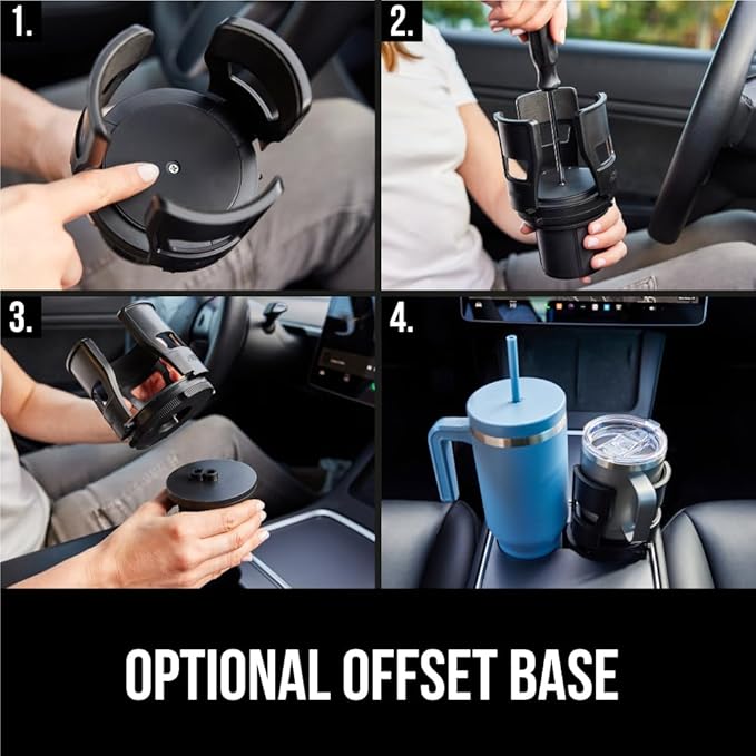 GORILLA GRIP Patent Pending Adjustable Car Cup Holder Expander, 2 PK, Keeps Water Bottle Secure, Expands to Fit 18 to 48 oz B