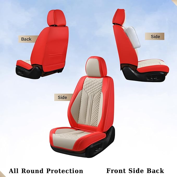 Coverado Leather Car Seat Covers Full Set, 5 Seats Seat Covers for Cars, Waterproof Car Seat Cushions, Front and Rear Seat Pr