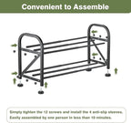 2-Tier Shoe Rack for Closet, 16"-32" Expandable ShoeRack, Adjustable for Entryway Closet Doorway SturdyMetal, Black