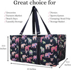 NGIL Extra Large Utility Tote Reusable Grocery Bag Oversized Collapsible for Groceries, Storage, Picnic, Beach (Bohemian Elephant-NAVY)