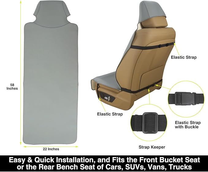 Waterproof Neoprene Car Seat Cover, Sweatproof Non-Slip Seat Protector, Universal Fit for Front Bucket or Rear Bench Seat of 