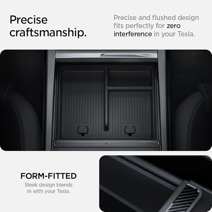 Spigen Non-Slide Center Console Organizer (Expanded Capacity) for Tesla Model Y Juniper (Only Premium & Performance 2025/26) and Model 3 Highland (Standard, Premium & Performance 2024/25/26)