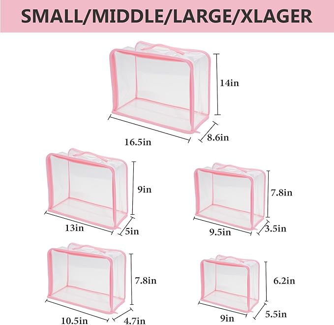 5 Pack Clear Dust Bags For Handbags,5-Sizes Purse Storage Organizers,Purse Protector Storage Bag with Zipper and Handle for c