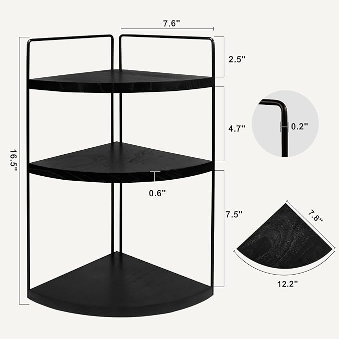 Corner Bathroom Counter Organizer Countertop Black, 2 Pack 3 Tier Corner Shelf Wood Vanity Tray Easy Assembly Space Saving Sh