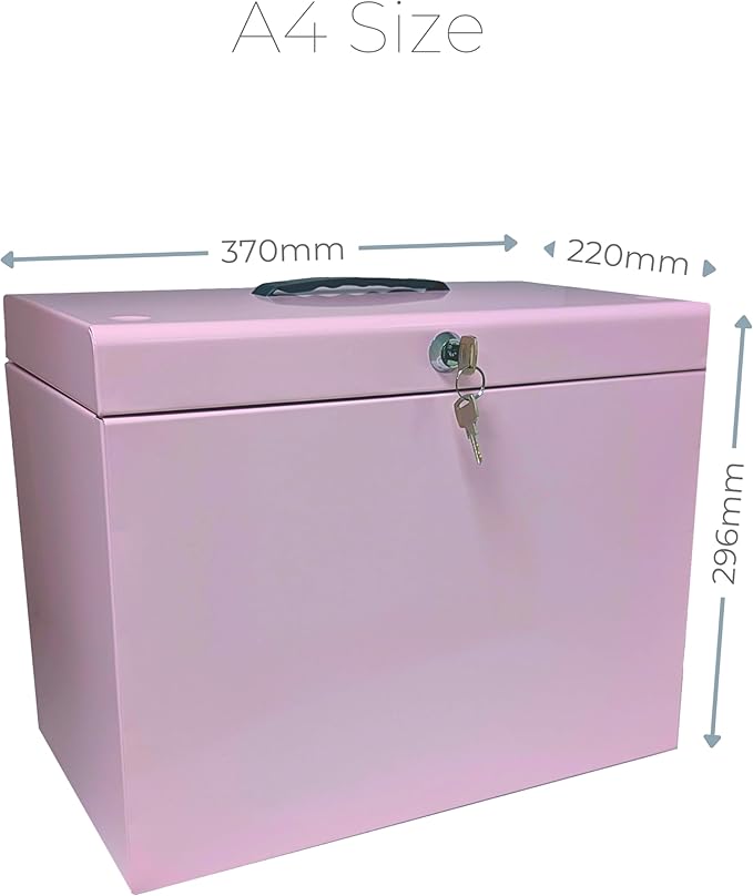 Cathedral Products A4 Steel File Box with Starter Pack of 5 Suspension Files - Pastel Pink