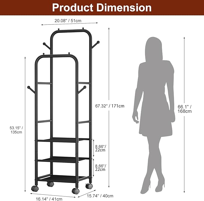 Furologee Clothing Racks for Hanging Clothes, Portable Rolling Garment Rack, Sturdy Metal Freestanding Clothes Rack with Whee