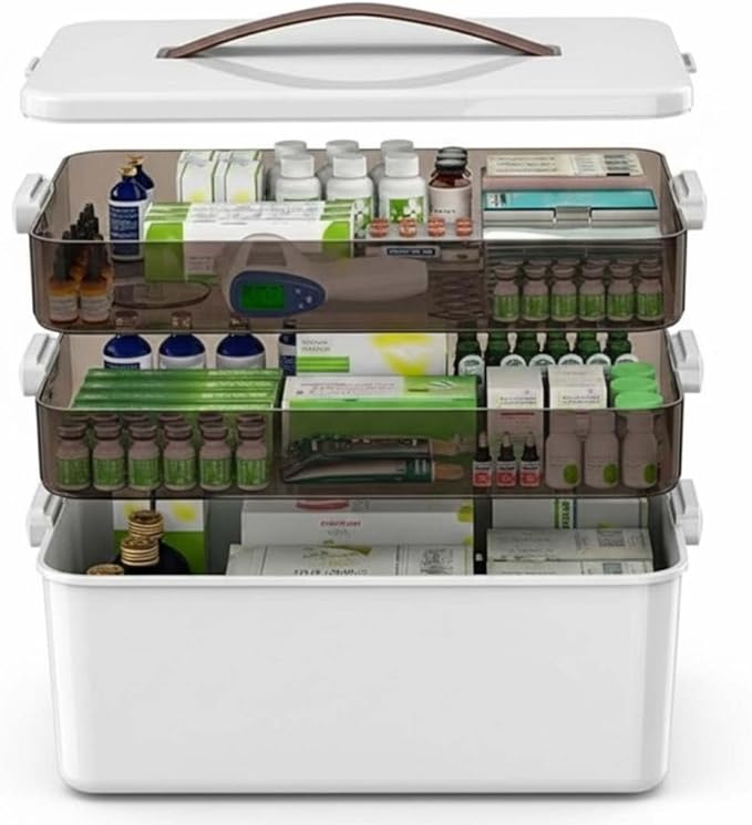 3-Tier Medicine Organizer Box - Premium Medicine Cabinet Organizer for Home, Travel & Office - Transparent Medicine Storage B