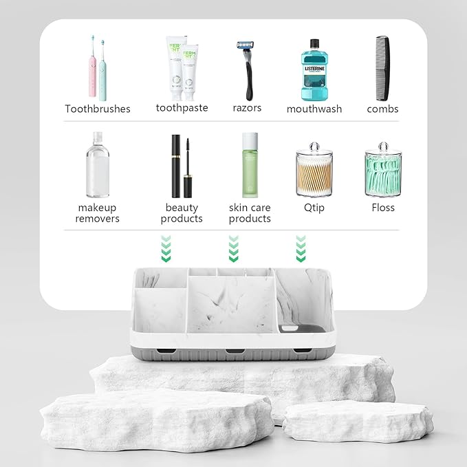 GFWARE Bathroom Toothbrush Holder Set with 2 Pack Qtip Holder Dispenser - Detachable 7 Slots Bathroom Accessory Set, Kids Mar