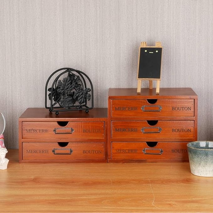 Wooden Storage Box Rustic Desktop Organizer with 3 Drawers Office Desk Accessories Shelf Small Craft Storage Containers Apoth