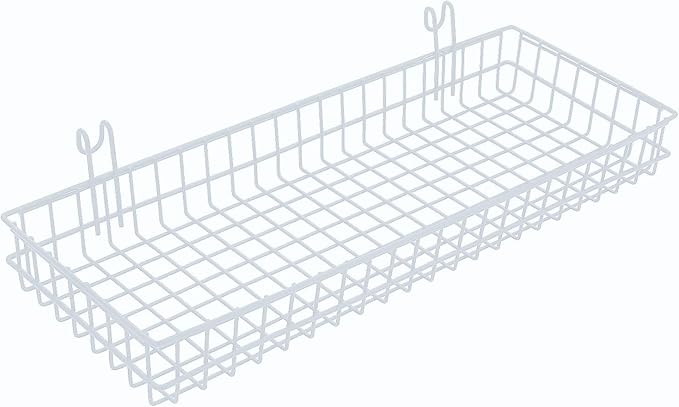 Kaforise Hanging Basket for Wire Wall Grid Panel, Multi-function Wall Storage and Display Basket, Large Size, White