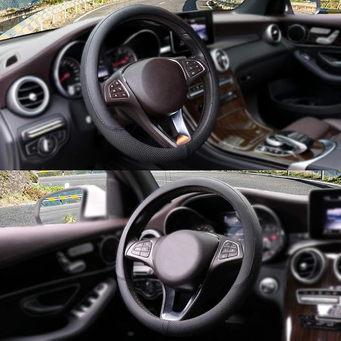COFIT Breathable Car Steering Wheel Cover 15 inch Auto Universal Leather Wrap Non-Slip Steeringwheel Protector Automotive Int