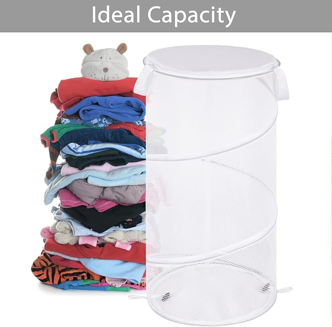 BATTOO 2 Pack Collapsible Laundry Basket with Lid Foldable Mesh Pop Up Hamper with Handles for Laundry Room, Bathroom, Kids R