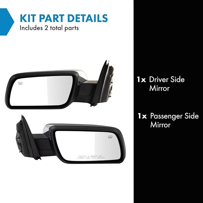 TRQ Driver and Passenger Side Mirror Set Power Heated Memory with Puddle Light Smooth Black Compatible with 2009-2012 Ford Fl