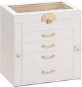 Enthralite Jewelry Box with 4 Drawers: Display Organizer for Earrings Necklaces - Christmas Gifts for Girls Women (White)