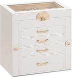 Enthralite Jewelry Box with 4 Drawers: Display Organizer for Earrings Necklaces - Christmas Gifts for Girls Women (White)