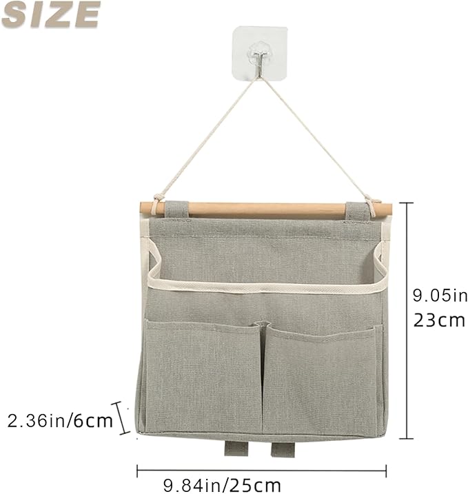 4 Pcs Wall Hanging Storage Caddy Bags, Wall Hanging Organizer Bag with Hooks, Linen Cotton Fabric Hanging Wall Door Organizer