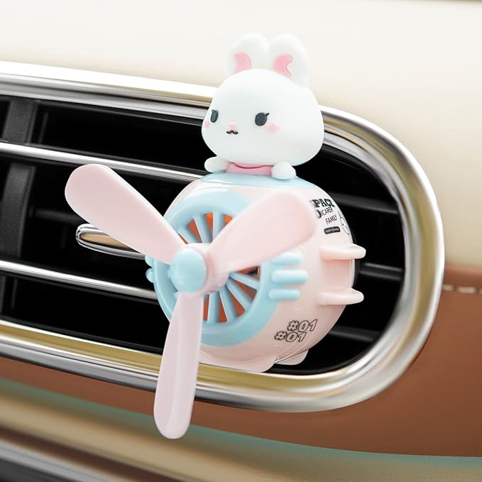 Pilot Rabbit Cute Car Diffuser - Rotating Propeller Cartoon Automotive Air Outlet Fan Creative Car Perfume Decoration - Autom