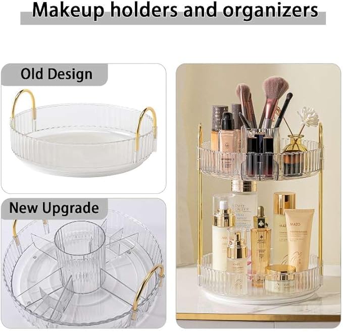 shuang qing Rotating Makeup Organizer for Vanity, High-Capacity Skincare Clear Make Up Storage Perfume Organizers Cosmetic Dr
