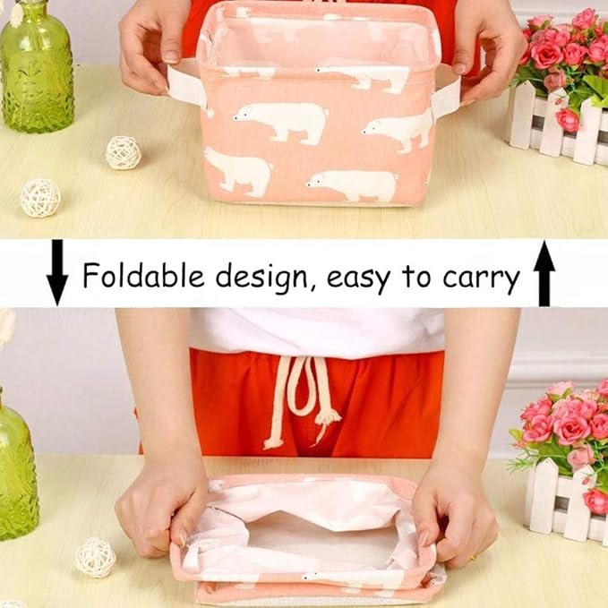 Foldable Storage Basket - Set of 6 Small Collapsible Canvas Containers Organizers with Handle for Home Decor or Storing Toys,