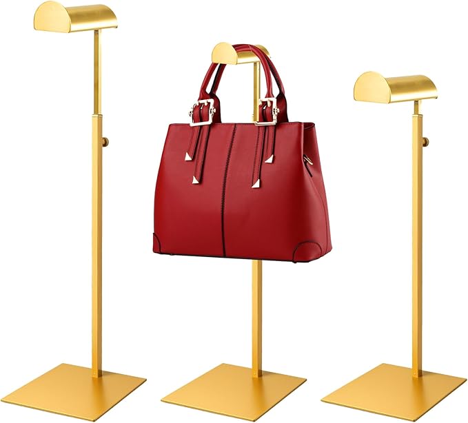Purse Display Stand 3PCS Handbag Bag Stand Purse Rack Golden Stainless Steel Hanging Hook Stands Vendors Tabletop Adjustable 