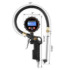 CZC AUTO Digital Tire Inflator Pressure Gauge, LED Display Tyre Deflator Gage with Dual Head Chuck Rubber Hose MNPT Fitting, Compatible with Air Pump Compressor for Truck RV Car Motorcycle Bike Bus
