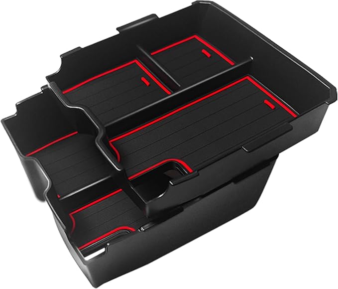 Muslogy Center Console Organizer Compatible with Ford Ranger 2024 2025 2026 & Raptor Accessories Two-Layer Storage Box Insert Tray Secondary Storage Divider Armrest Tray ABS Material Glove Box (Red)