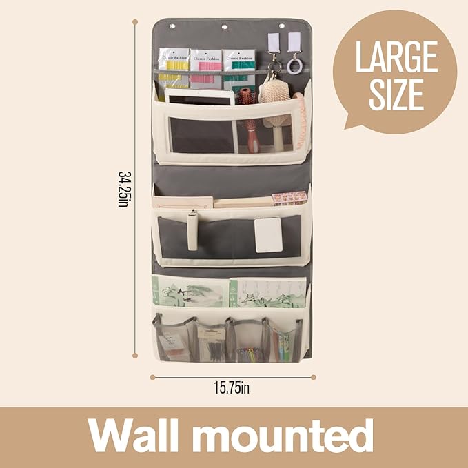 Over Door Storage Organizer, Multi-Pocket Hanging Organizer with Mesh Pockets, Wall Mount Storage Bags, Black and White (blac
