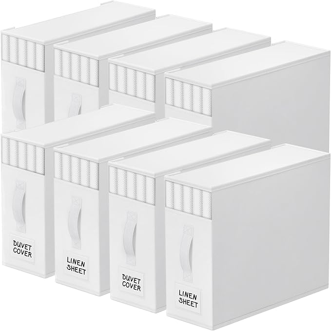 StorageTastic 8 Pack Bed Sheet Closet Organizers and Storage,Sturdy Foldable Storage Containers with Window and Label,Storage