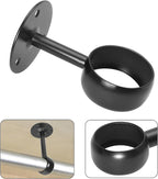 Ceiling Mount Curtain Rod Bracket 2 Pack, 2 Inch Stainless Steel Heavy Duty Flange Holders, Matte Black Closet Pole End Suppo