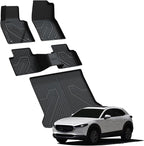 LASFIT Floor Mats & Trunk Mat for Mazda CX30 2020-2026 All Weather TPE Custom Fit 2026 2025 2024 2023 2022 2021 2020 Floor Liners Car Mats Accessories, 1st & 2nd Row & Cargo Mats, Black