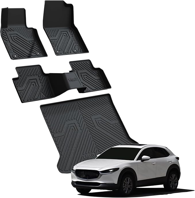 LASFIT Floor Mats & Trunk Mat for Mazda CX30 2020-2026 All Weather TPE Custom Fit 2026 2025 2024 2023 2022 2021 2020 Floor Liners Car Mats Accessories, 1st & 2nd Row & Cargo Mats, Black