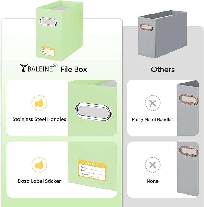 BALEINE File Organizer Box, Cardboard File Folder Organizer with Handle for Letter Size, Portable Collapsible Hanging Filing 