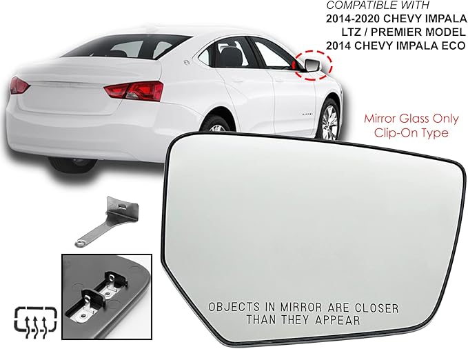 APA Replacement for Exterior Rear View Mirror Glass 2014-2020 Impala 2014 Impala Eco Power Heated Passenger Right Side 84269179 GM1325189