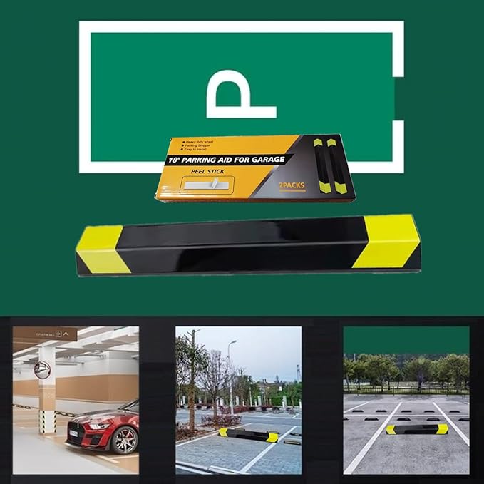 Heavy Duty Parking Aid for Garage, 18" Car Parking Stopper for Garage 2 Pack, Parking Aids Protects Car, Parking Stopper Easy to Install 2 Packs 18" L (2 Pack 18" L x 1.25H)