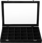 Frebeauty Velvet Jewelry Tray,24 Grid Jewelry Organizer with Clear Lid,Earring Holder Organizer with Clasp,Drawer Insert Ring