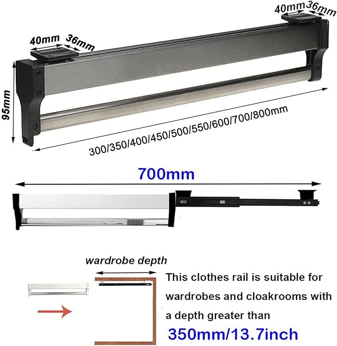 Stainless Steel Wardrobe Rail Tube - Sliding Wardrobe Closet Rod, Extendable Clothes Rail With Slide Rails, Wardrobe Adjustab