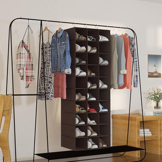coastal rose Hanging Shoe Closet Organizer, 30 Sections Hanging Closet Organizers and Storage Shelves, Space Saving Shoe Rack